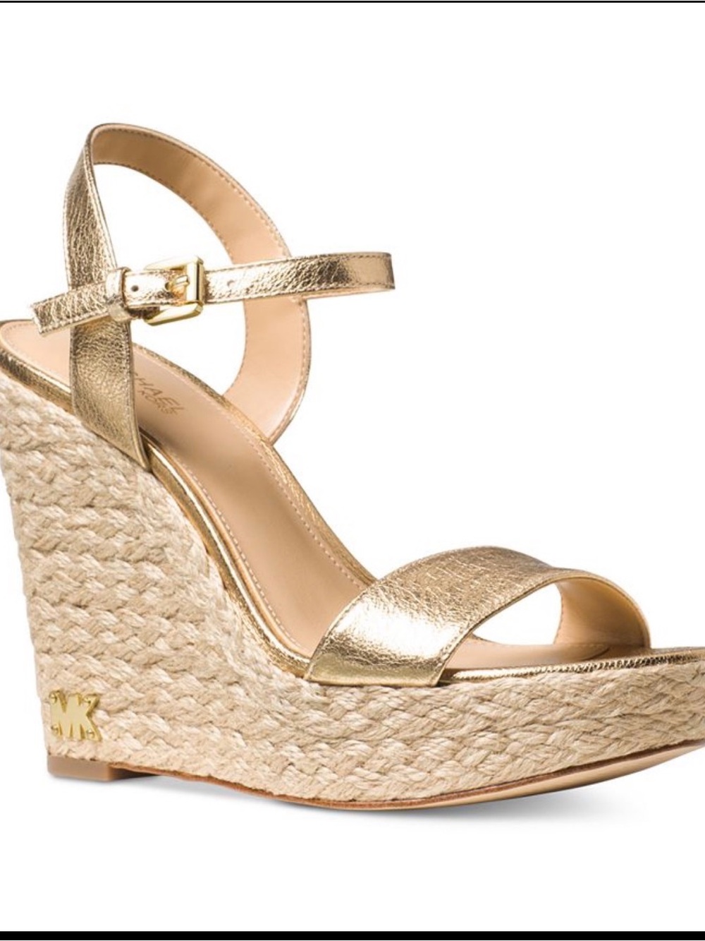 Michael Kors Gold Metallic Espadrille Wedge Sandals
